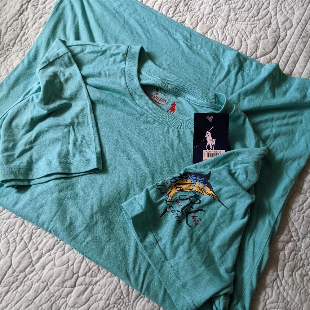 Polo Ralph Lauren sleepwear tea medium turquoise with fish on sleeve key west